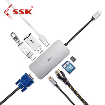 

SSK C555 docking station Type-C to VGA HDMI 3 port USB30 splitter TF SD card reader 8-in-1 Apple MacBook notebook docking station
