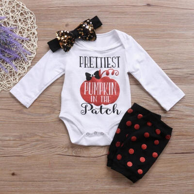 

Newborn Baby Girls Long Sleeve Pumpkin RomperLeggings Headband Outfits Clothes