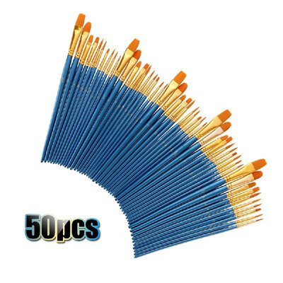 

50 PCS Nylon Hair Paint Brushes Set Artist Paintbrush Lot Multiple Mediums Brushes for Watercolor Gouache Oil Painting Great Art