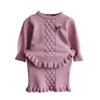

Little-Seven Baby 2019 Korean Girls Set Spring Knitted Dress Jacquard Ruffled Tops Kids 6664
