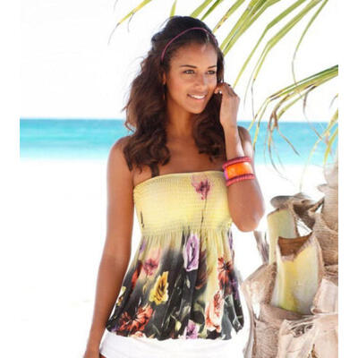 

Women Strapless Bustier Casual Frill Tops Ladies Loose Embroidery Shirt Blouse