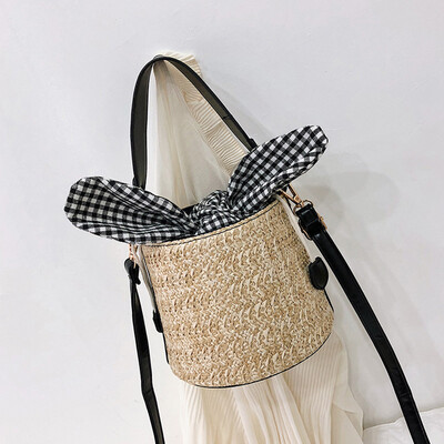 

Tailored Women Beach Straw Bucket Bag Burlap Square Bag Messenger Bag