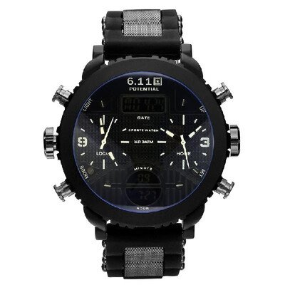 

611 Men Outdoor Sport Silica Gel Band Watches Multi-Functional Waterproof Digital Wristwatches