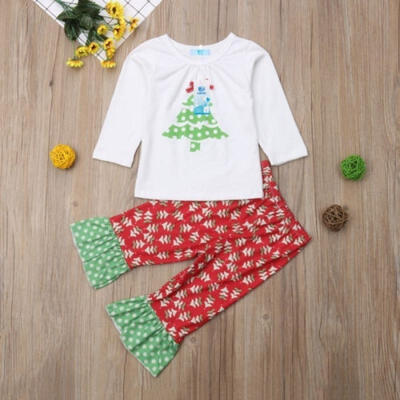 

Christmas Newborn Baby Girl Tops T-shirt Flared Wide Leg Pants Outfit Clothes