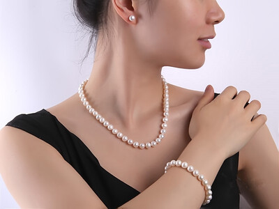 

YIAILI 8-9mm white pearl necklace bracelet earrings 8091