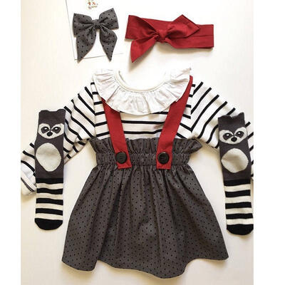 

Newborn Toddler Kid Baby Girl Stripe Strap Tutu Dress 2Pcs Outfit Clothes