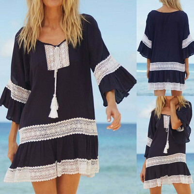 

Women Chiffon Bikini CoverUp Perspective V-neck Swimsuit Swimwear Beach Dress