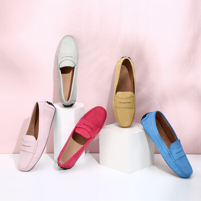 

Beijing Tokyo single shoes female one foot peas shoes female shallow mouth flat bottom wild casual scrub leather yellow 35