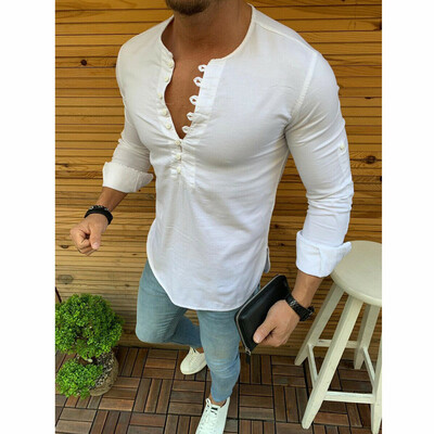 

luxury Mens Muscle Casual Dress Shirts Slim Fit T-Shirt Long Sleeve Formal Tops