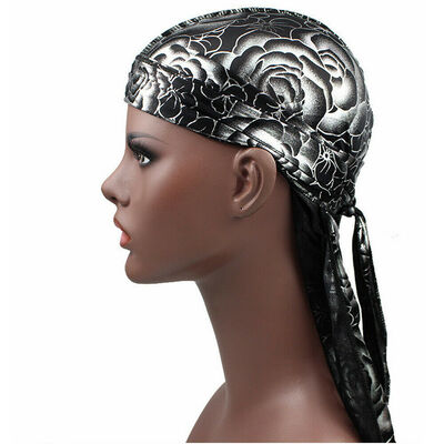 

Men Women Velvet Silky Durag Hat Bandanna Turban Long Tail Pirate Cap Headwear