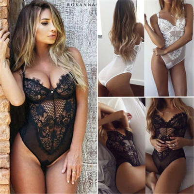 

BlackWhite Sleeveless Lingerie Stretch Bodysuit Leotard Tops Backless Jumpsuit