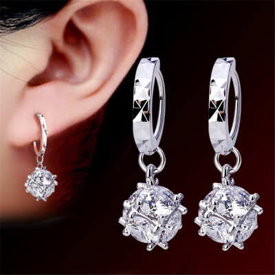 

Clear Cubic Zirconia Pendant Hoop Earrings For Women Fashion Jewelry Accessories Anniversary Gift Female Ladies W-F41