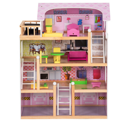 

Kids Wood Dollhouse Cottage Playset with Furniture