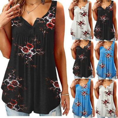 

New Womens Floral Prints Sleeveless Loose Vest Summer Ladies Casual Tops Blouse