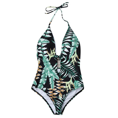 

Tropical Halter Backless One Piece Swimsuit
