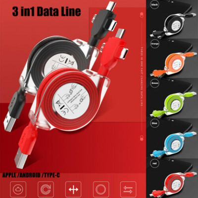 

3 in1 Multi USB Charger Cable Cord For iPhone ISO USB TYPE-C Android Retractable