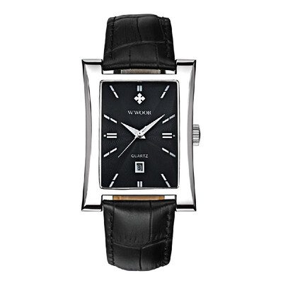 

WWOOR Eye-catching Rectangle Dial Quartz Watch Business Waterproof Leather Band Calendar Wrist Watch