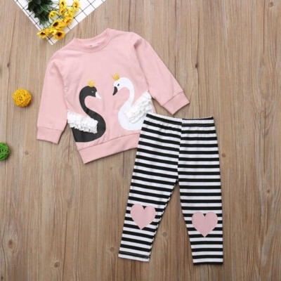 

Lovely Kids Baby Girl Sweatshirt Clothes T-shirt Top Striped Leggings Outfit Set