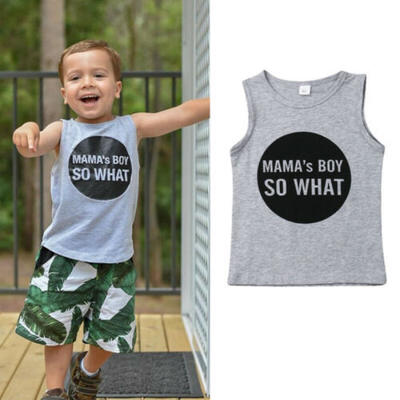 

Summer Toddler Boy T-shirt Gray mamas boy so what Funny Graphic Tee Tops Vest