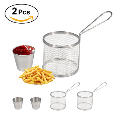 

Fry Baskets Mini Round Stainless Steel French Fries Mesh Fryer Basket Holder Cooking Tool