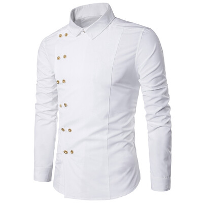 

Turndown Collar Double Breasted Long Sleeve Shirt