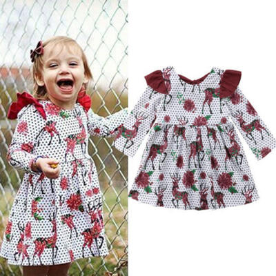 

US Baby Girl Kids Princess Flower Deer Pageant Party Dresses Clothes Sundress Wt