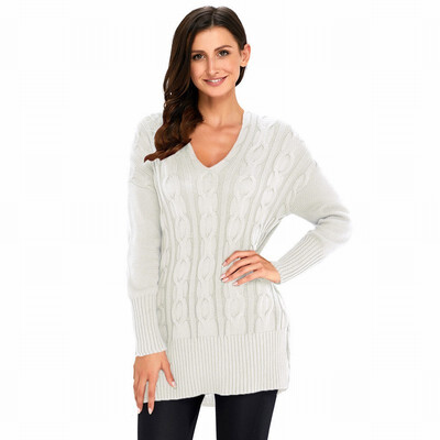 

V-neck long-sleeved pullover sweater casual comfort loose knit sweater womens