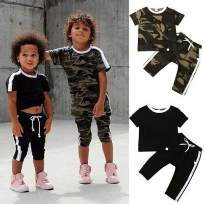 

Toddler Kids Baby Boys Girls Short Sleeve Camouflage TopsLong Pants Outfits Set