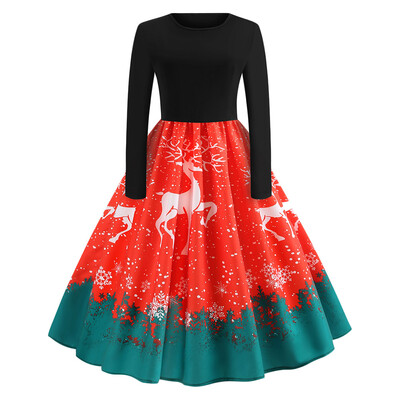 

Vintage Reindeer Snowflake Print Christmas Dress