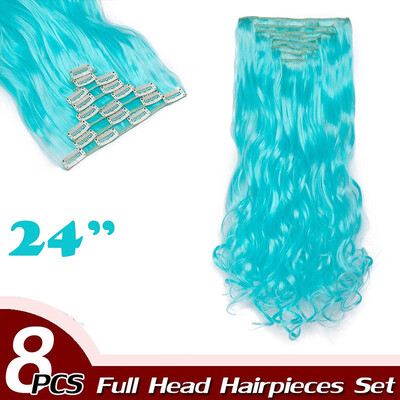 

Curly Full Head Clip Synthetic in Hair Extensions 8 Piece 18 Clips Hairpiece Long Wave for Women