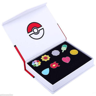 

Cosplay POKEMON Gym Badges in box Indigo League Set 8pcs Kanto Badge Pin