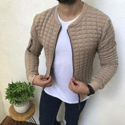 

Mens Winter Warm Slim Fit Round Neck Jacket Flight Bomber Zip Casual Coat -3XL