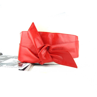 

Korean Style Women Wide PU Leather Belt Dress Decoration Waistband With Big Bow-Knot