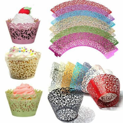 

50pcs Cupcake Wrappers Filigree Vine Lace Cup Wrap Liners Wedding Party Decor X