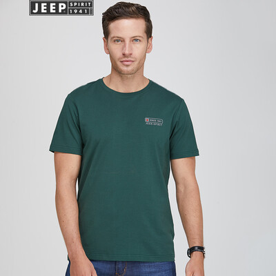 

Jeep short-sleeved mens solid color simple youth mens cotton comfortable round neck T-shirt 2019 summer new TS0082 green M
