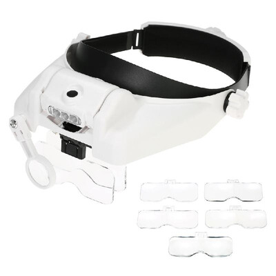 

Multi-functional Headband Magnifier LED Head Mounted Magnifier with 5 Replaceable Lenses 1X 15X 2X 25X 35X&8X Auxiliary Len