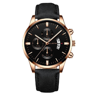 

CUENA Men Fashion Leather Band Quartz Watch Simple Calendar Business Watches Casual Big Dial Wrist Watch