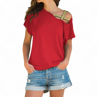 

Solid color oblique collar short sleeve hollow cross casual slimming shirt