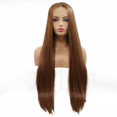 

Amazing Star Lace Frontal Wigs Brown Color Straight Hair 13x3 Hand Tied Middle Part Lace Frontal Synthetic Hair