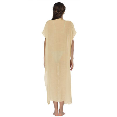

New Sexy Women Swimwear Cover Up Crochet Knit Deep V-Neck Short Sleeve Side Split Beach Dress