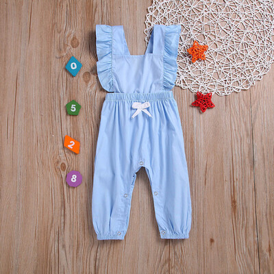 

Summer Infant Baby Boys&Girls Sleeveless Ruffles Solid Print Romper Jumpsuit
