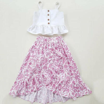 

US Summer Kids Baby Girl Clothes Sleeveless Vest Tops Floral Dress Outfits 1-6Y