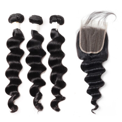 

Allove 8A Brazilian Loose Deep Hair Bundles 3pcs with 24 Closure