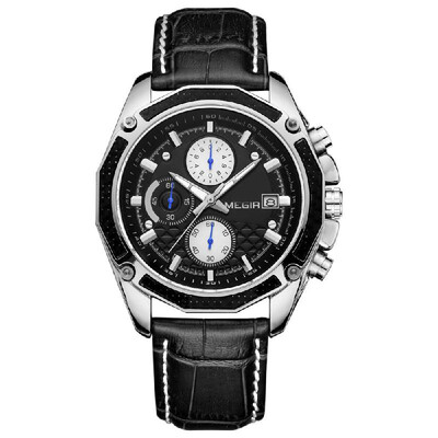 

MEGIR Genuine Leather Strap Quartz Man Wristwatch Awesome Analog Watch With Calendar&Sub-dial