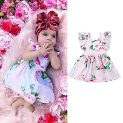 

US Summer Floral Dress Outfits Newborn Baby Girls Floral Princess Clothes