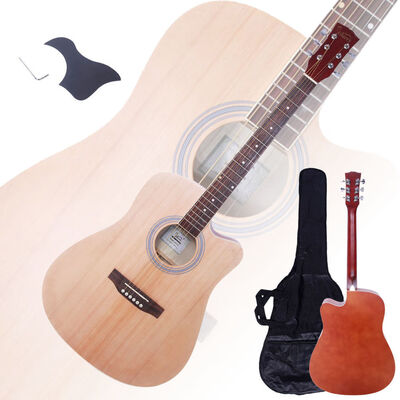 

Glarry New 40" Adult 6 Strings Cutaway Folk Acoustic Guitar Wood Color with Bag