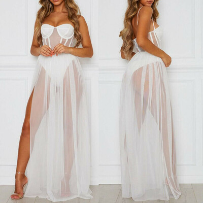 

Womens Sexy Mesh Sheer Sling Bikini Cover Up Casual Long Dress Summer Beach
