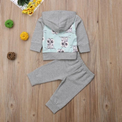 

Owl Baby Boy Girl Kid Long Sleeve Hooded Top Sweatshirt Pants Outfit Set Clothes