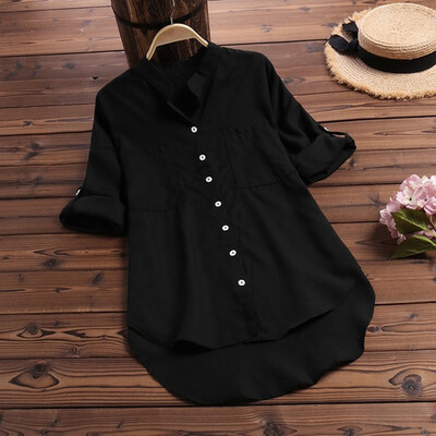 

Starmoon Womens Casual Stand Long Sleeve Shirt Loose Blouse Tops