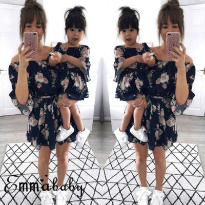 

Mother&Daughter Matching Dresses Women Girls Short Mini Dress Family Clothes
